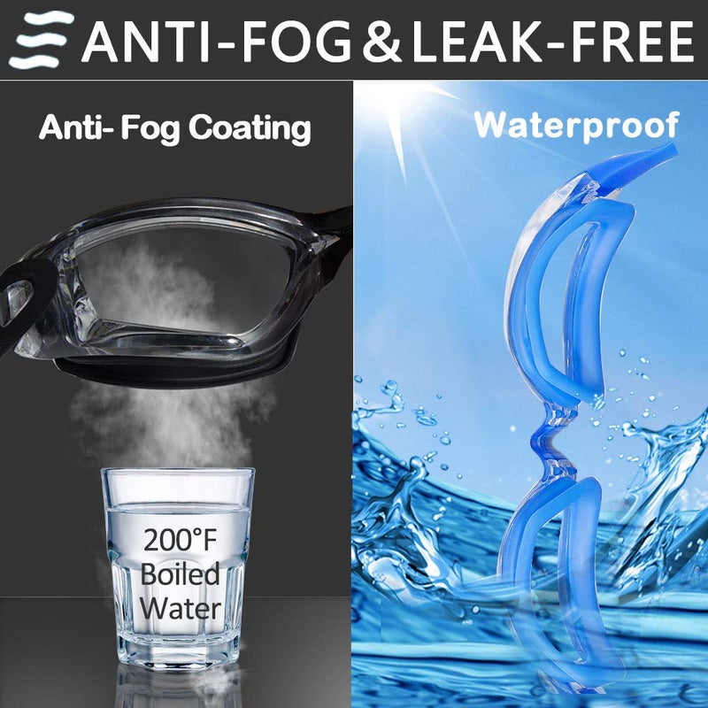 EverSport Swim Goggles, Swimming Glasses for Adult Men Women Youth Kids Child, Anti-Fog, UV Protection, Blue&Black - Image 3